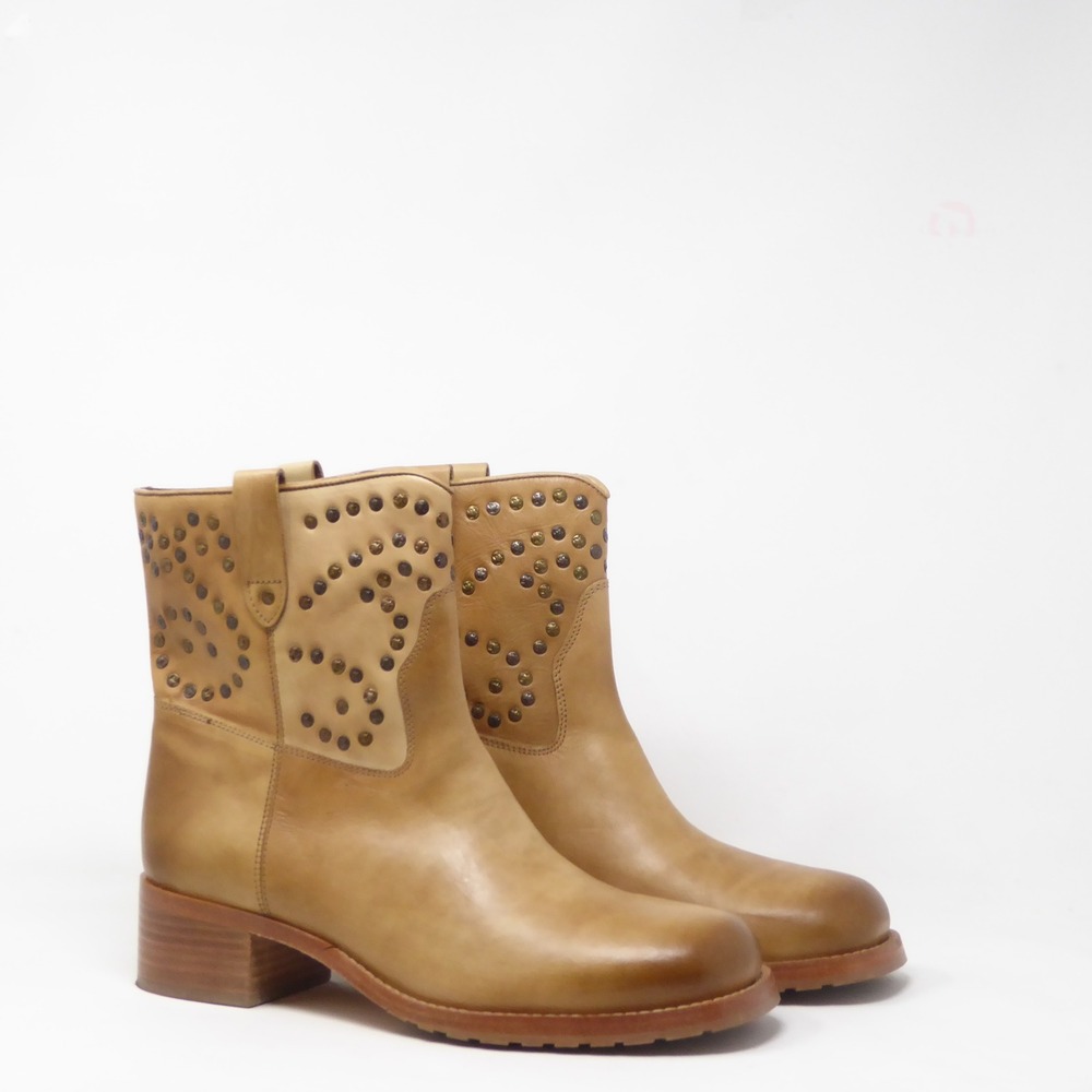 Free People Harmony Womens Boots Tan Leather Studded Western Mid-Calf 10